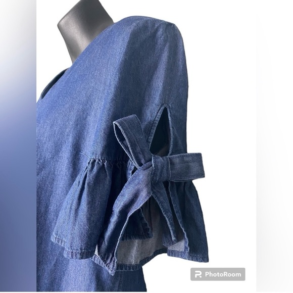 J Crew Lightweight Denim Blue Dress Flutter Sleeves Size Small - Picture 2 of 6